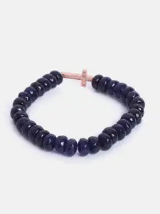 MINUTIAE Women Gold-Toned Blue Crystals Beaded Elasticated Bracelet