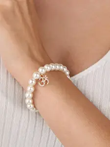 MINUTIAE Women Gold-Plated & White Brass Onyx Om Charm Bracelet