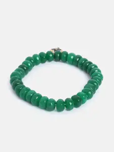 MINUTIAE Women Gold-Plated Green Moroccan Flower Charm Onyx Elasticated Bracelet