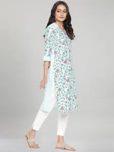 AURELIA Women Blue Floral Printed Pure Cotton Straight Kurta