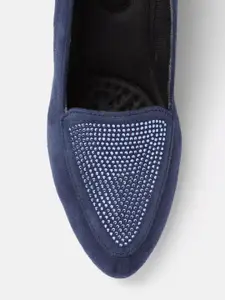 DressBerry Navy Blue Embellished Wedge Pumps