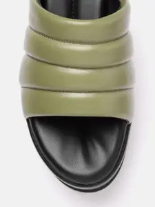 DressBerry Olive Green Solid Quilted Flatforms