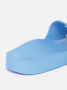 Kook N Keech Women Blue Solid Rubber Sliders