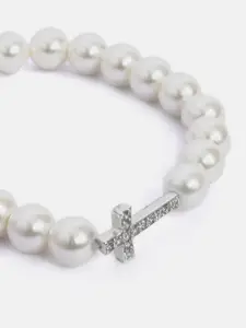 MINUTIAE Women Silver-Toned & White Brass Crystals Handcrafted Silver-Plated Charm Bracelet