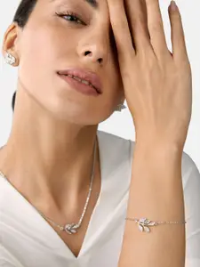 MINUTIAE Women Silver-Toned Brass Crystals Handcrafted Silver-Plated Charm Bracelet