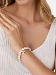 MINUTIAE Women Silver-Toned & Cream-Coloured Brass Silver-Plated Charm Bracelet