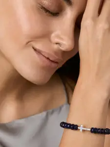 MINUTIAE Women Silver-Toned & Navy Blue Brass Crystals Handcrafted Silver-Plated Charm Bracelet