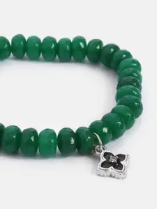 MINUTIAE Women Green & Silver-Toned & Plated Onyx Moroccan Flower Charm Bracelet