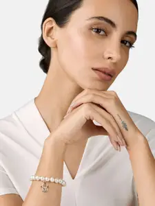 MINUTIAE Women Silver-Toned & White Brass Pearls Handcrafted Silver-Plated Charm Bracelet