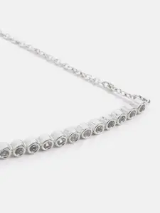 MINUTIAE Women Silver-Toned & White Brass Crystals Handcrafted Silver-Plated Link Bracelet