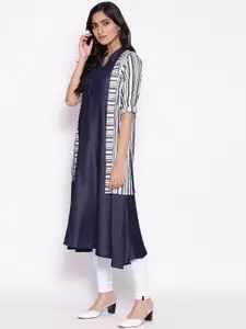AURELIA Women White & Blue Kurta & Shrug