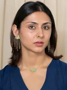 SHAYA Gold-Plated & Sea Green Brass Necklace