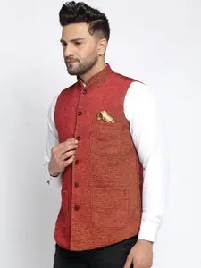 KLOTTHE Men Orange Solid Woven Nehru Jacket