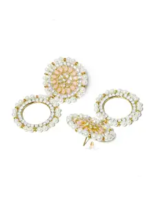 KARATCART Gold-Plated White & Peach-Coloured Circular Drop Earrings