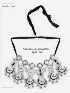 Fida Silver-Toned & Black Silver-Plated Choker Necklace