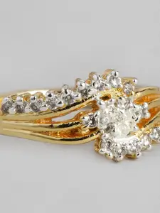 Estele Women Gold plated 3 lines Fancy Finger Ring with American Diamond