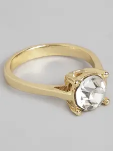Estele Women Gold Plated in American Diamond with Intricate Jali Work Ring