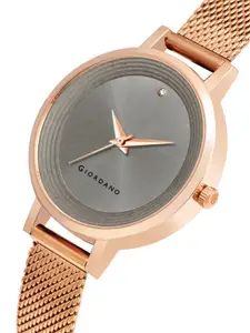 GIORDANO Women Grey Brass Embellished Dial & Gunmetal Toned Bracelet Style Straps Analogue Watch GD4067-11