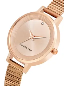 GIORDANO Women Rose Gold-Toned Brass Embellished Dial & Bracelet Straps Analogue Watch GD4067-33