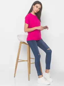 Globus Women Magenta Self Design Sweatshirt