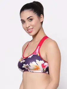 Inner Sense Red & Blue Floral Workout Bra Lightly Padded