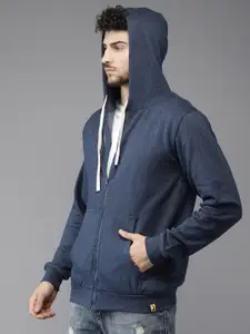 Campus Sutra Men Blue Hooded Zipper Sweatshirt