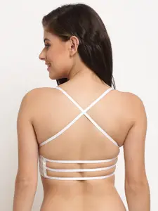 MAKCLAN White Floral Plunge Bra Underwired Lightly Padded