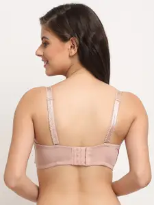 MAKCLAN Nude-Coloured Floral Plunge Bra Underwired Lightly Padded