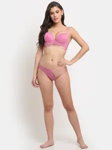 MAKCLAN Pink Plunge Bra Underwired Lightly Padded