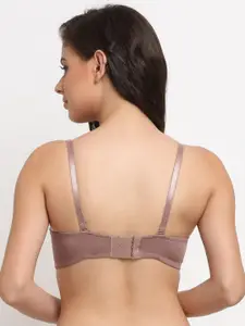 MAKCLAN Brown Floral Underwired Lightly Padded Plunge Bra