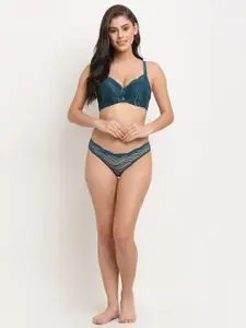 MAKCLAN Green Underwired Lightly Padded Plunge Bra