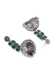 Crunchy Fashion Green Silver-Plated Contemporary Jhumkas Earrings