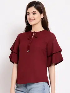 Style Quotient Women Maroon Tie-Up Neck Regular Top