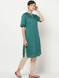 Fabindia Women Green Striped Kurta
