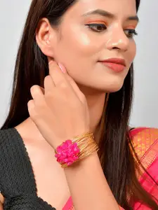 Silvermerc Designs Women Gold-Toned & Pink Agate Studded Cuff Bracelet