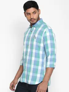 Royal Enfield Men Blue & Green Opaque Buffalo Checked Cotton Casual Shirt