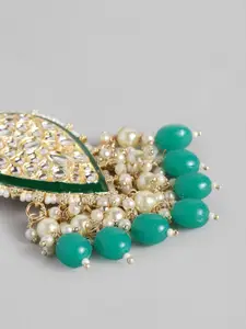 Peora Green & White Gold Plated Teardrop Shaped Drop Earrings