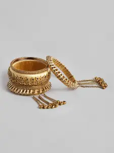 Peora Set of 10 Beige Handcrafted Silk Thread Kundan Star Studded Chuda Bangles