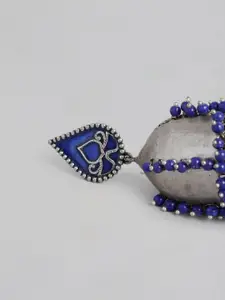 Peora Blue Oxidised Silver Plated Dome Shaped Meenakari Jhumkas