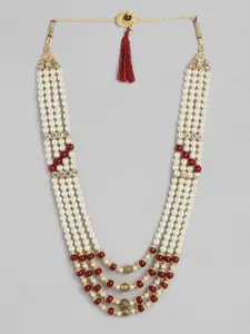 Peora Maroon & White Gold-Plated Layered Necklace