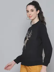 SASSAFRAS Women Black Printed Sweatshirt