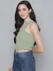 SASSAFRAS Olive Green Twisted Fitted Crop Top