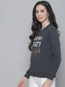 SASSAFRAS Women Grey Printed Sweatshirt