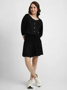 FOREVER 21 Black Smocked Blouson Mini Dress