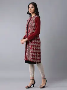 W Women Red & White Printed Front-Open