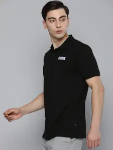 Puma Men Black Solid Essentials Polo Collar T-shirt