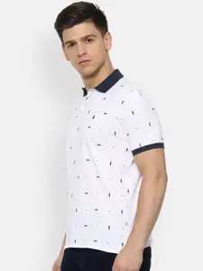 Louis Philippe Jeans Men White Printed Polo Collar Slim Fit T-shirt