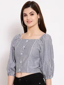 Style Quotient Grey & White Striped Regular Crop Top