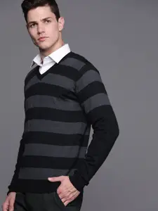 Raymond Men Grey & Black Striped Pullover