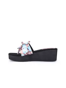 Picktoes Women Pink & Blue Printed Wedge Heels with Bows